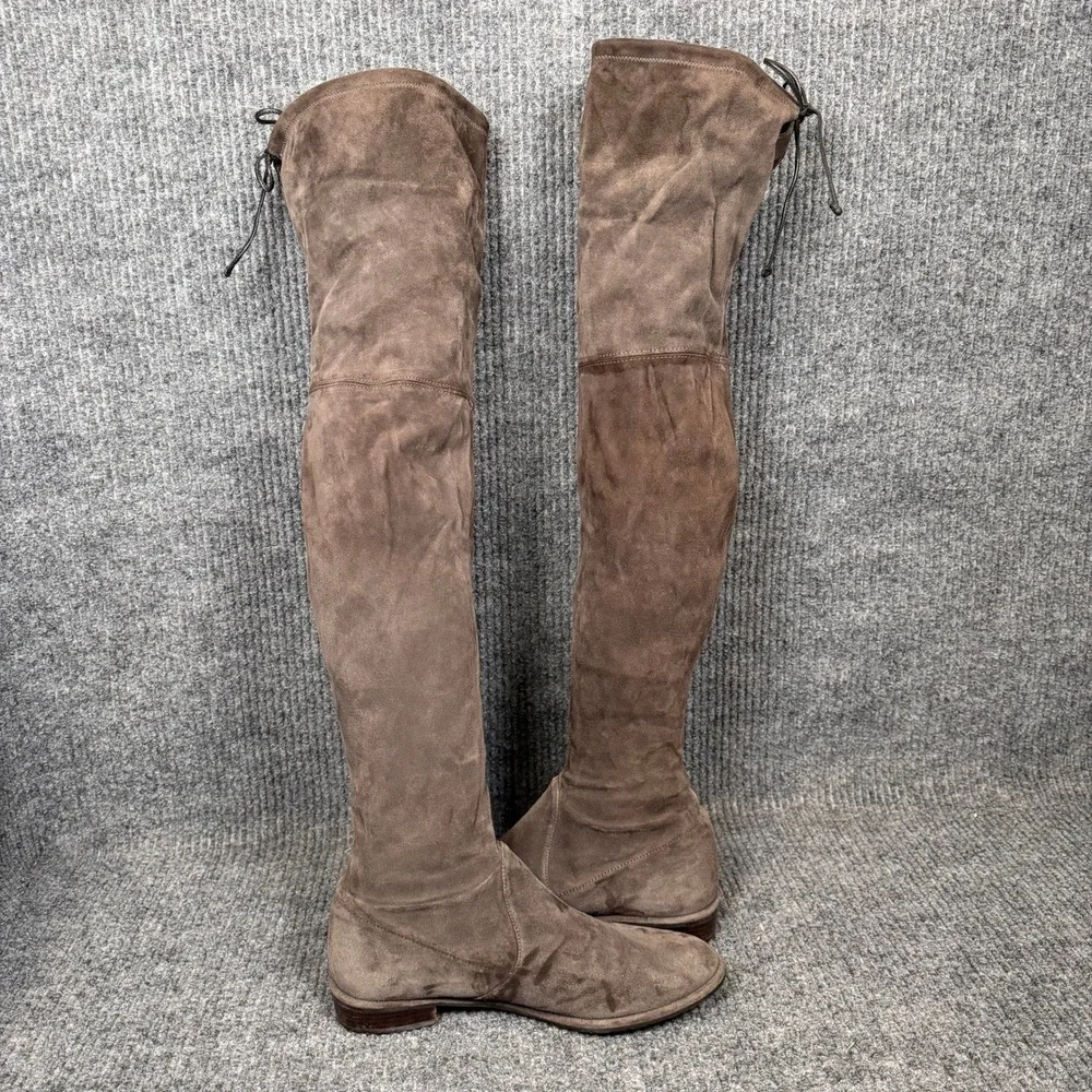 Stuart Weitzman Over Knee Boots Womens 8M Taupe Suede OTK Designer Discoloration